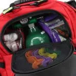 front pocket of als backpack showing access to oxygen regulator