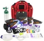 red emt backpack with oxygen tank and medical supplies