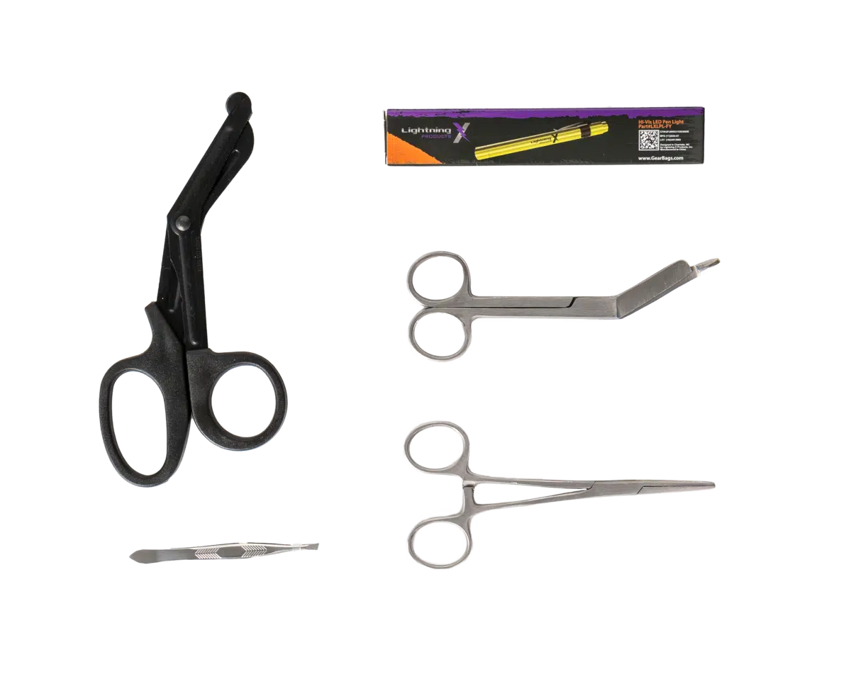 lightning x med pod instrument kit for emt's trauma shears bandage kelly hemostat forceps tweezers led penlight pen light for first aid kits