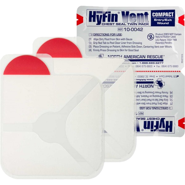NAR Hyfin Vent Chest Seal Compact Twin Pack by North American Rescue Vented for Open Chest Wounds, Trauma, First Aid Kits IFAK