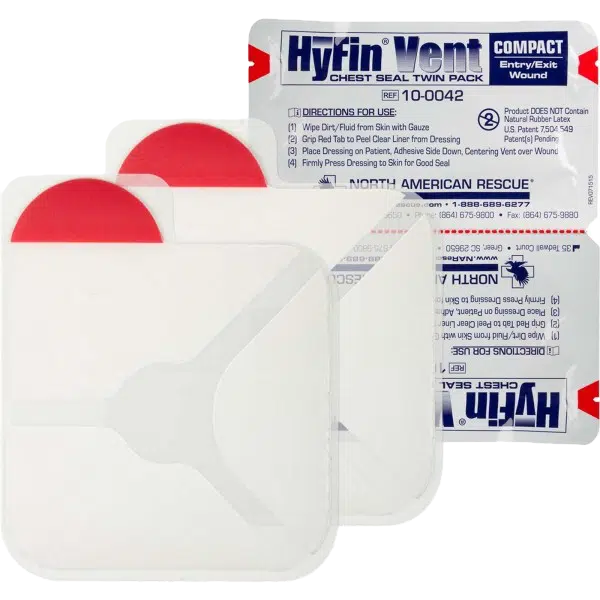 NAR Hyfin Vent Chest Seal Compact Twin Pack by North American Rescue Vented for Open Chest Wounds, Trauma, First Aid Kits IFAK