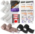 lightning x bandage refill kit for first aid includes 2", 3", 4" conforming stretch rolled gauze, elastic ace bandage, self-adherent coban cling wrap, 5" x 9", 8" x 10" abd combine pad, eye pads & first aid guide booklet + adhesive band aids