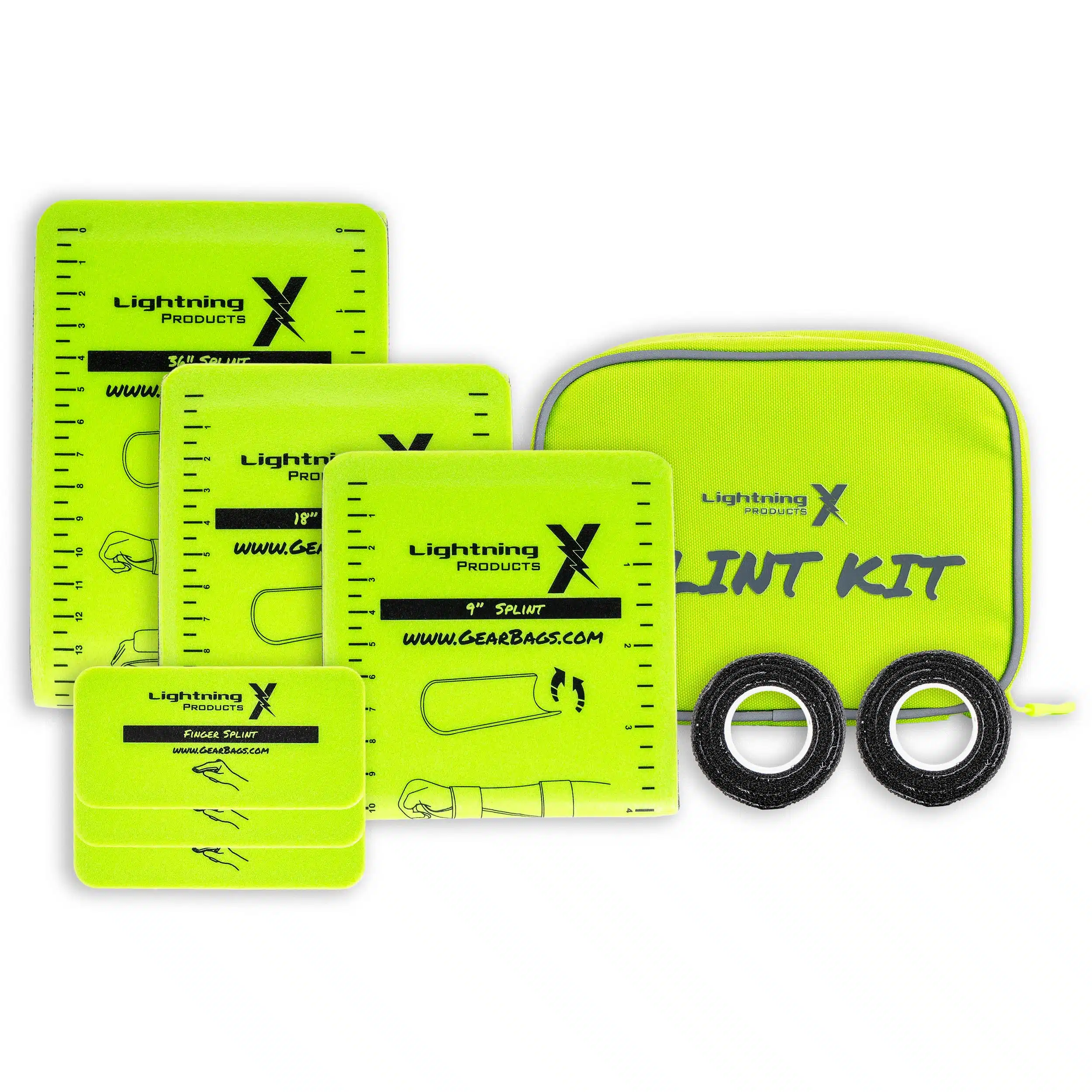 Medical roll splint kit, 36 inch splint, 18 inch splint, 9 inch splint, finger splints, elastic wrap bandages