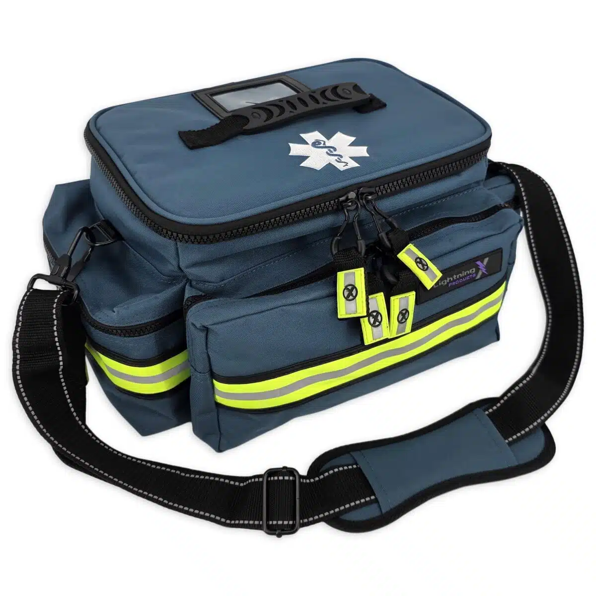 Blue EMT Bag With Reflective trim and Zipper Pulls
