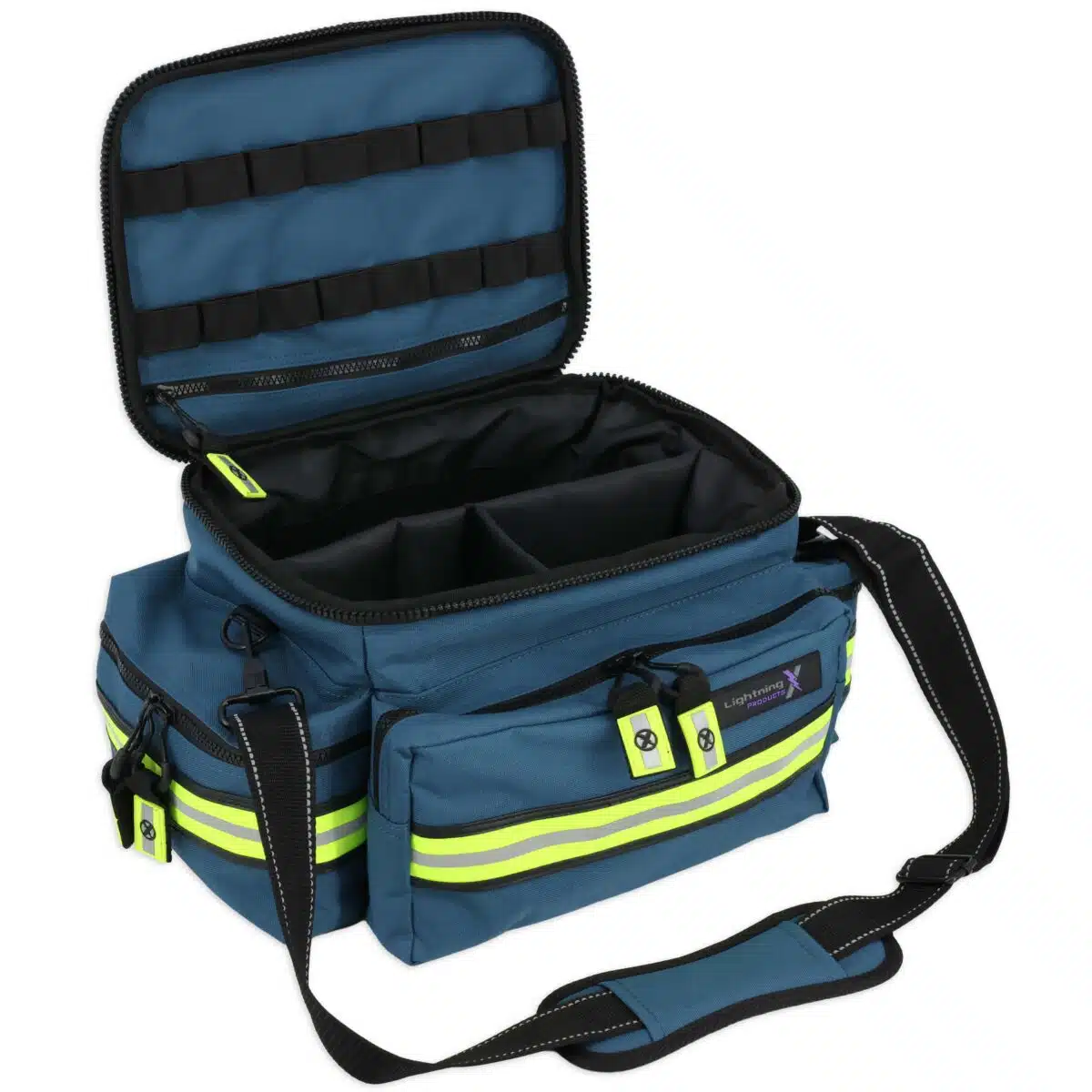 Blue EMT Bag, Opened, With Divider Compartments