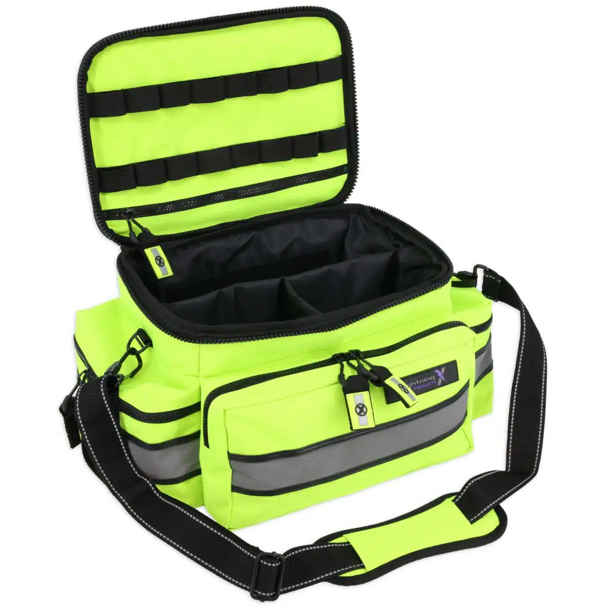 Fluorescent Yellow EMT Bag, Opened, With Divider Compartments