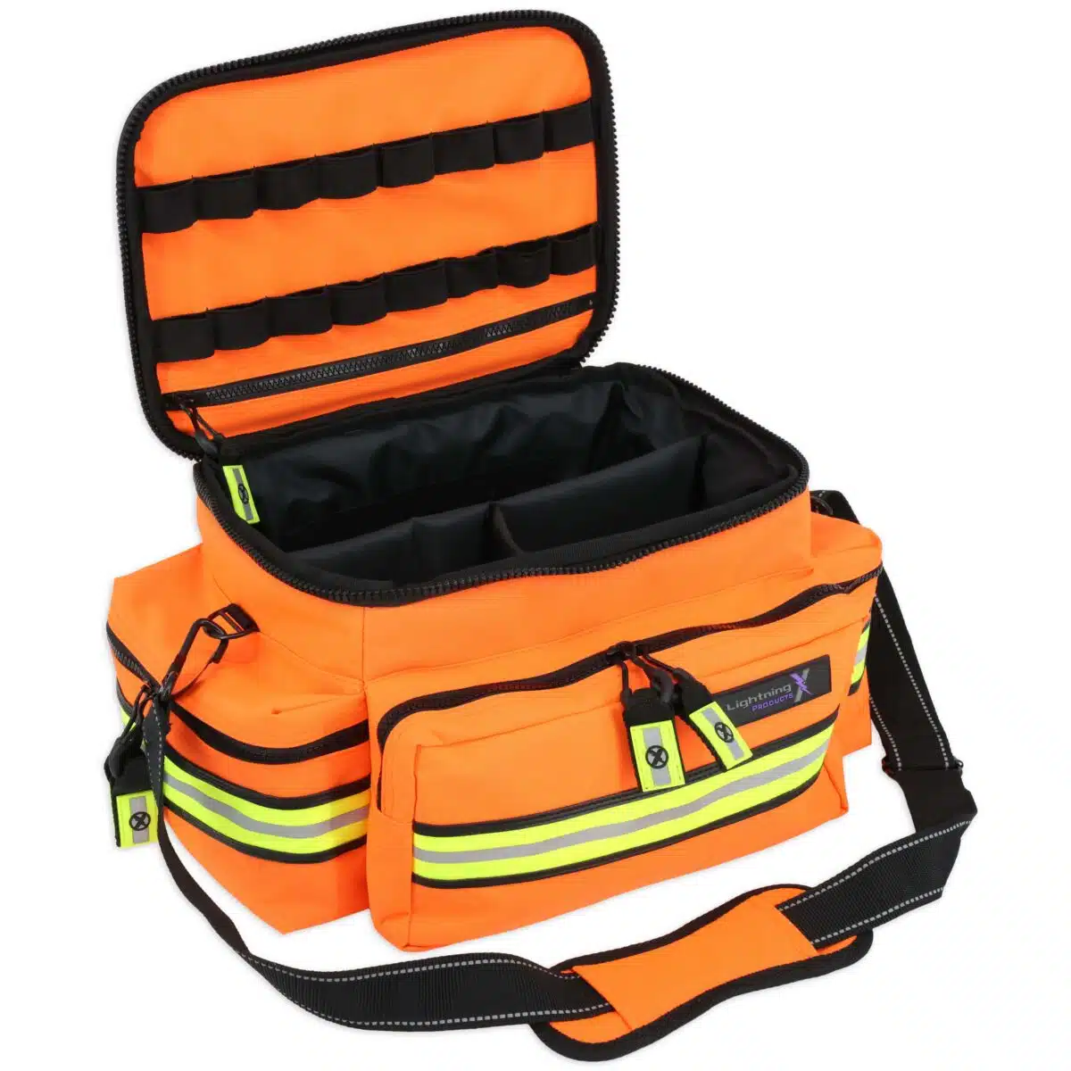 Orange EMT Bag, Opened, With Divider Compartments