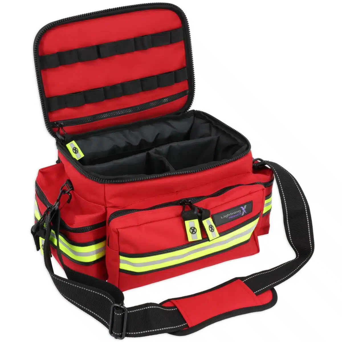 Red EMT Bag, Opened, With Divider Compartments