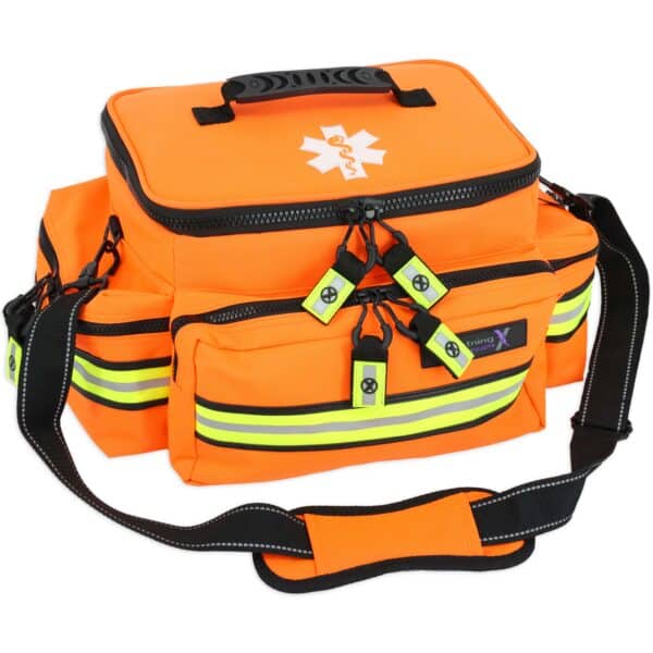 Orange EMT Bag With Reflective trim and Zipper Pulls