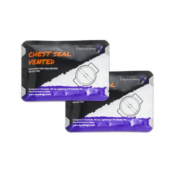 Lightning X CSV6 vented chest seal with hydrogel adhesive for open chest wounds, trauma first aid, IFAK kits, gunshot or stab injuries, military and EMS emergency use - twin pack 2 chest seals