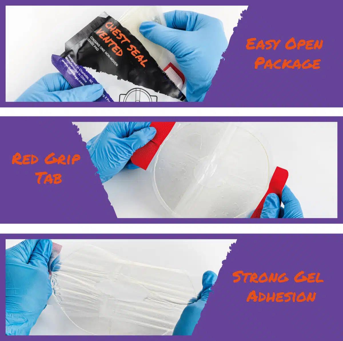 Lightning X CSV6 vented chest seal with hydrogel adhesive for open chest wounds, trauma first aid, IFAK kits, gunshot or stab injuries, military and EMS emergency use