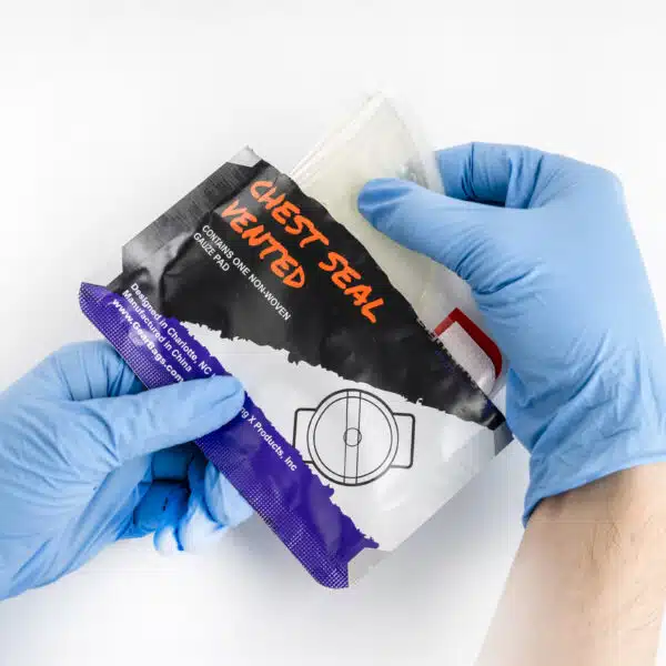 Lightning X CSV6 vented chest seal with hydrogel adhesive for open chest wounds, trauma first aid, IFAK kits, gunshot or stab injuries, military and EMS emergency use