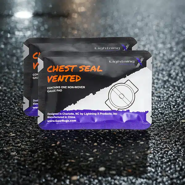 Lightning X CSV6 vented chest seal with hydrogel adhesive for open chest wounds, trauma first aid, IFAK kits, gunshot or stab injuries, military and EMS emergency use