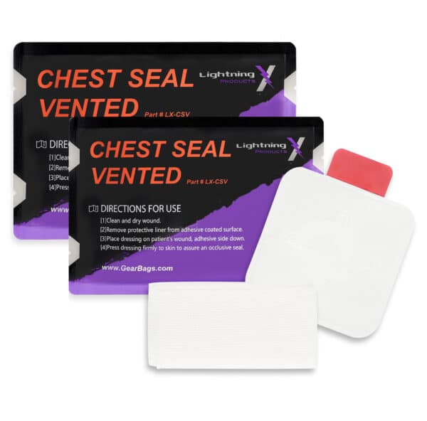 lightning x vented chest seal for open penetrating chest wounds like hyfin trauma first aid kits ifak twin pack
