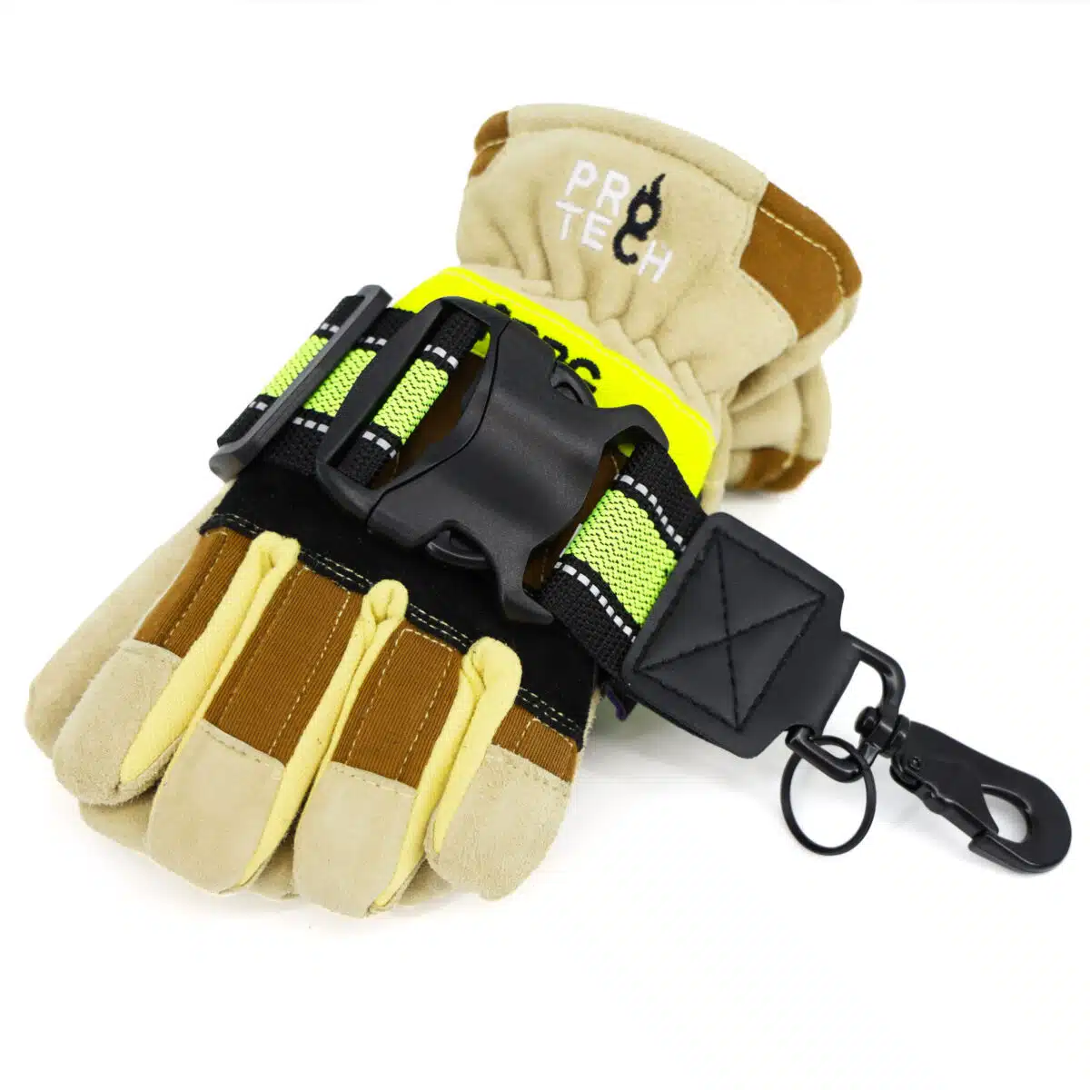lightning x xl extra wide glove strap clip hook holder for firefighter fire mechanics safety work welding gardening construction gloves reflective hi-vis nylon & leather w/ key ring quick release