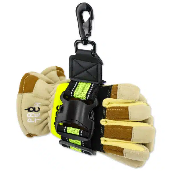 lightning x xl extra wide glove strap clip hook holder for firefighter fire mechanics safety work welding gardening construction gloves reflective hi-vis nylon & leather w/ key ring quick release