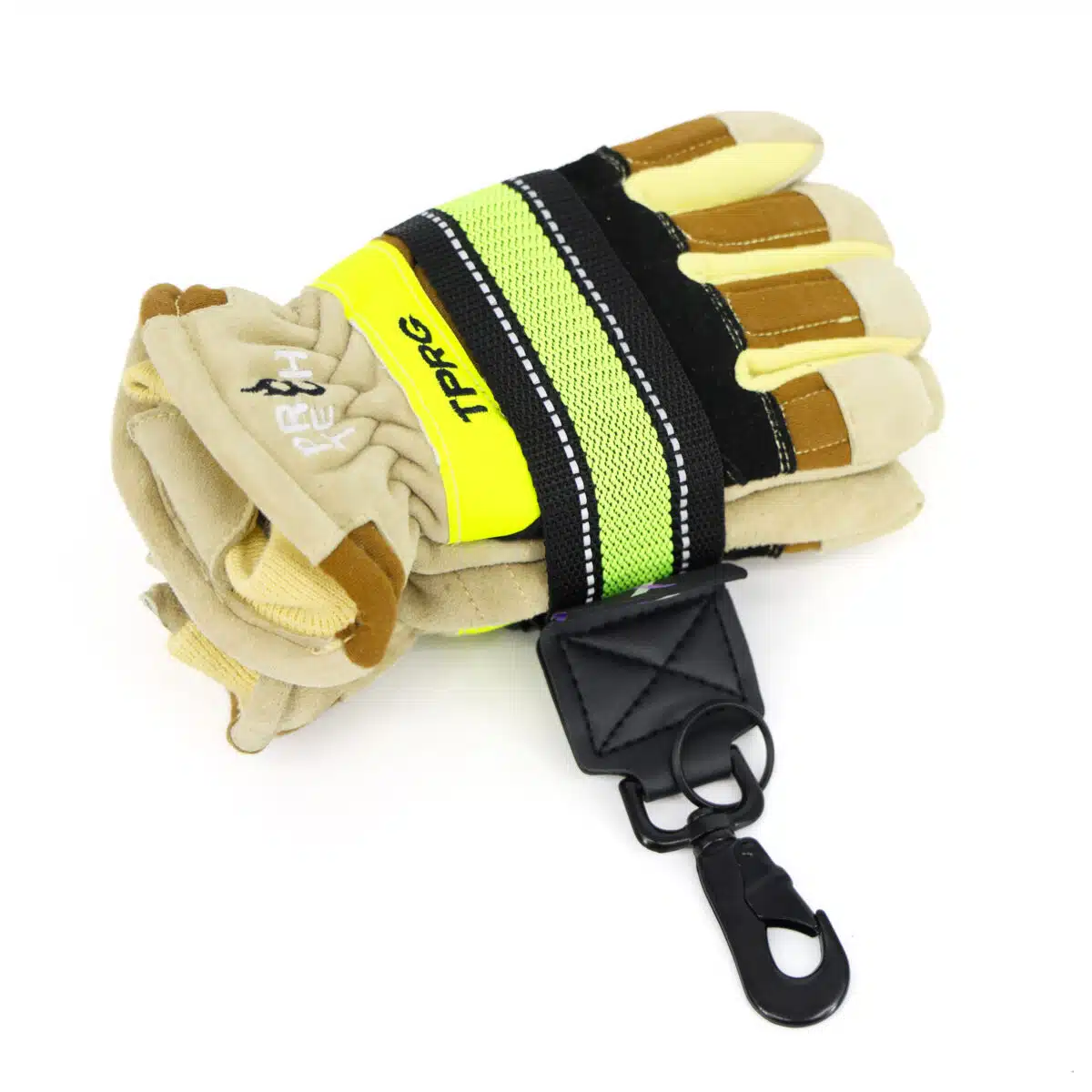 lightning x xl extra wide glove strap clip hook holder for firefighter fire mechanics safety work welding gardening construction gloves reflective hi-vis nylon & leather w/ key ring quick release