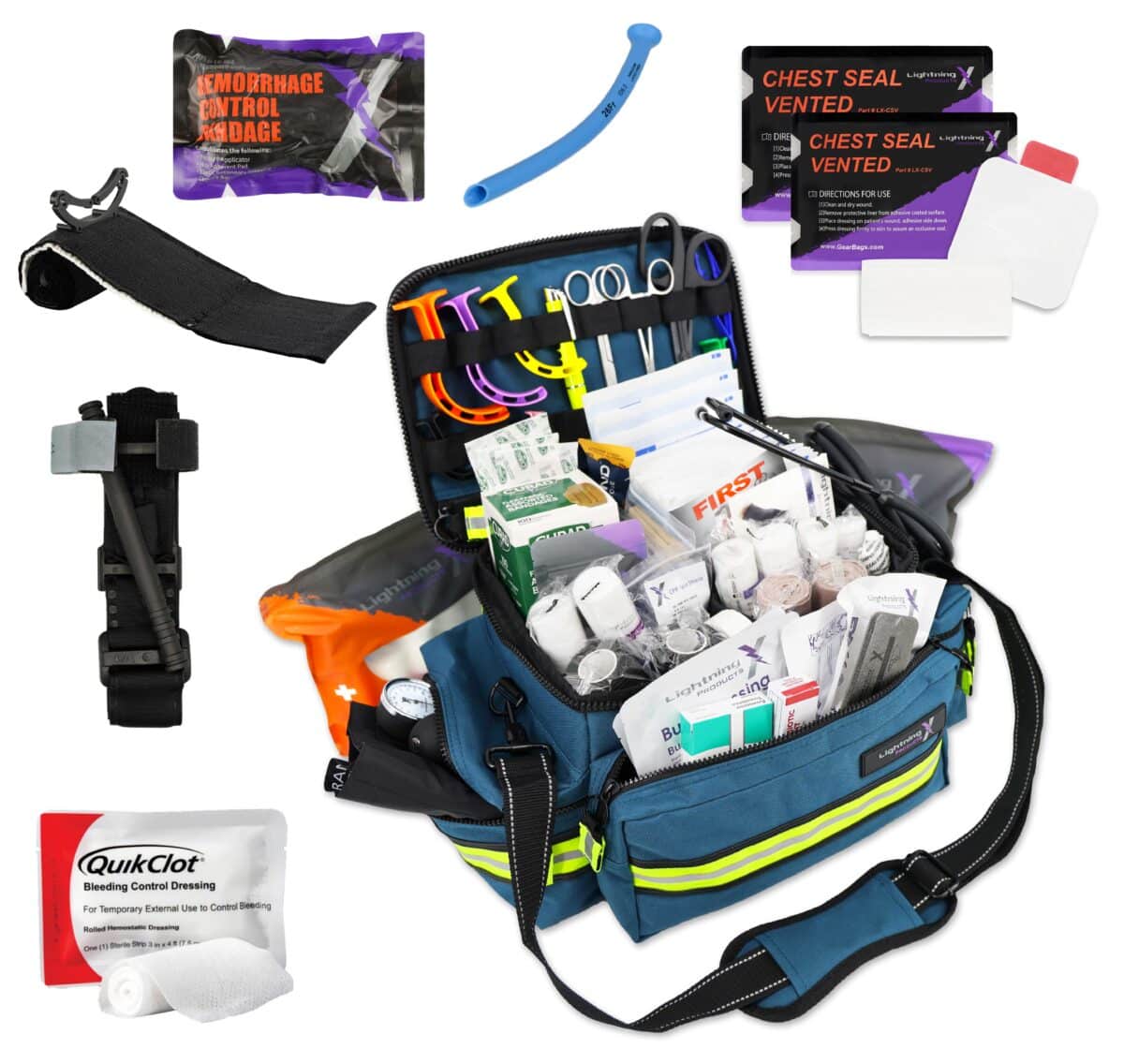 Lightning X Mid-Sized First Responder EMT Bag w Standard Fill Kit B + Trauma Pak | LXMB25