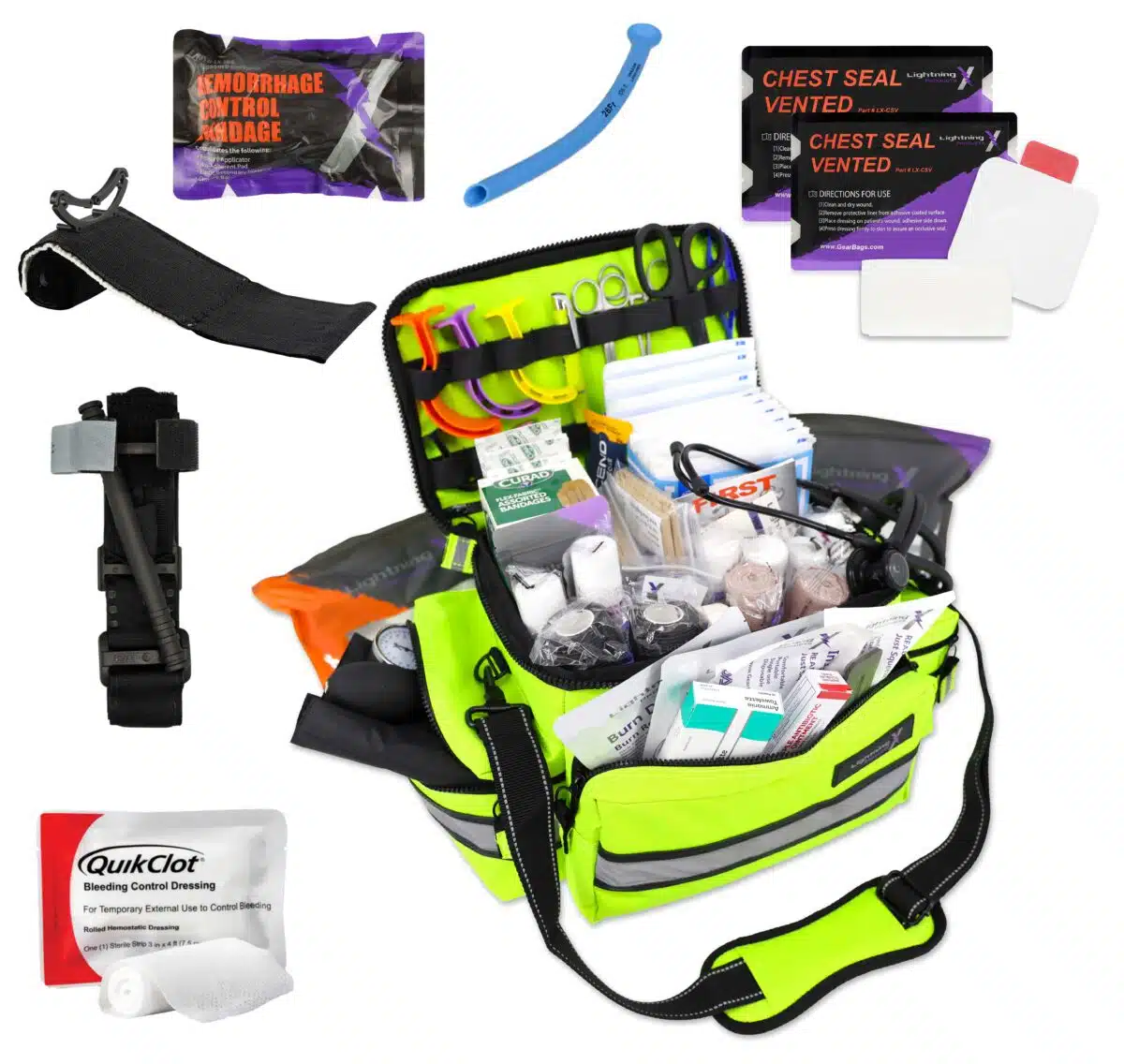 Lightning X Mid-Sized First Responder EMT Bag w Standard Fill Kit B + Trauma Pak | LXMB25