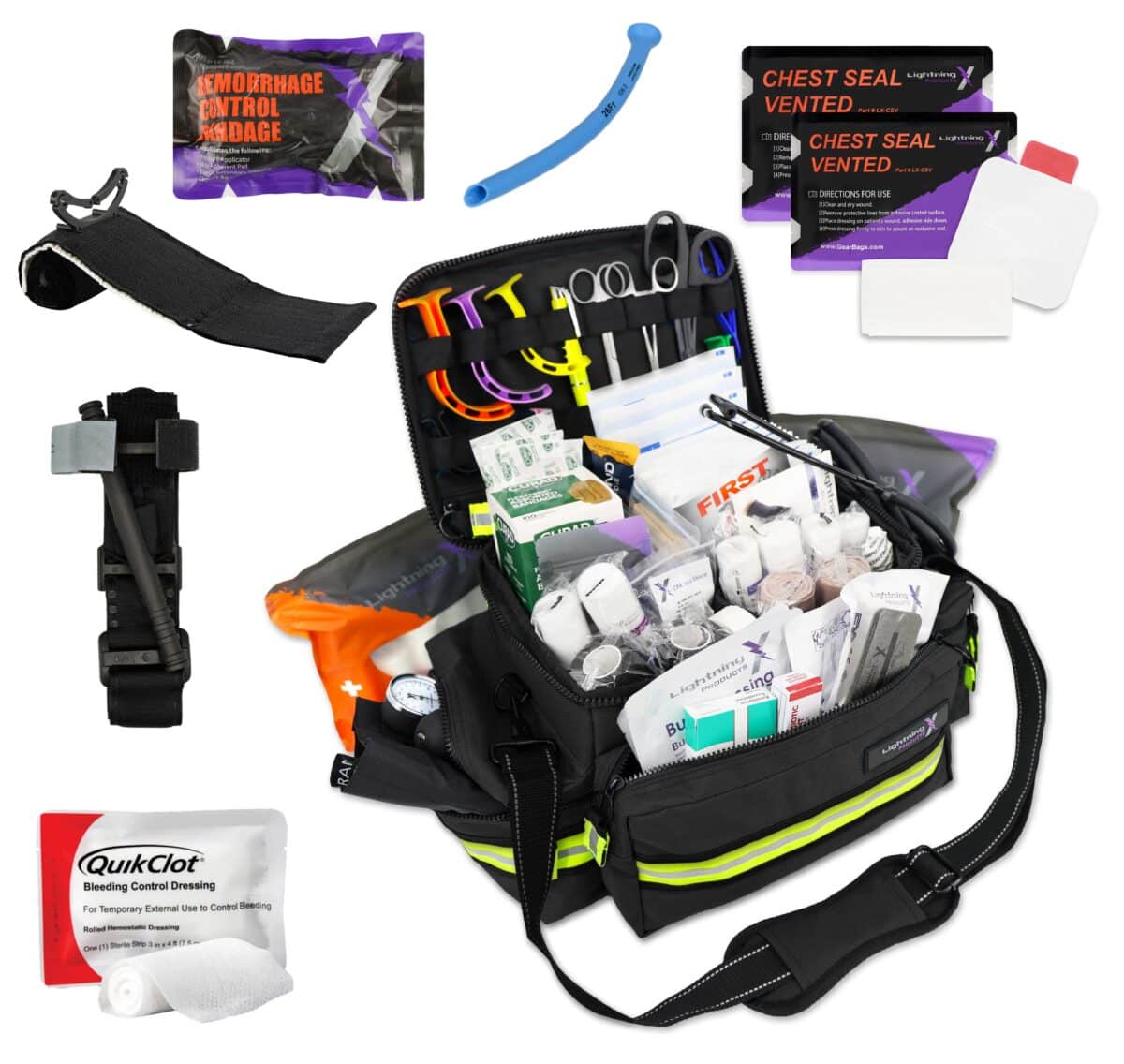 Lightning X Mid-Sized First Responder EMT Bag w Standard Fill Kit B + Trauma Pak | LXMB25