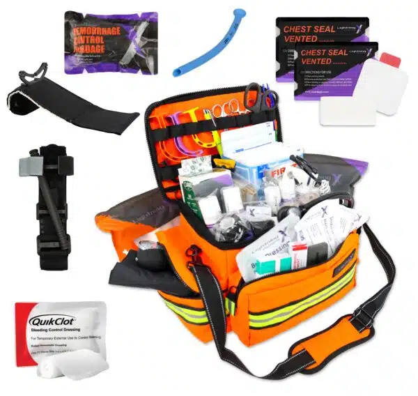 Lightning X Mid-Sized EMT Kit w/ Trauma Pak CAT Tourniqiuet + QuikClot - Orange
