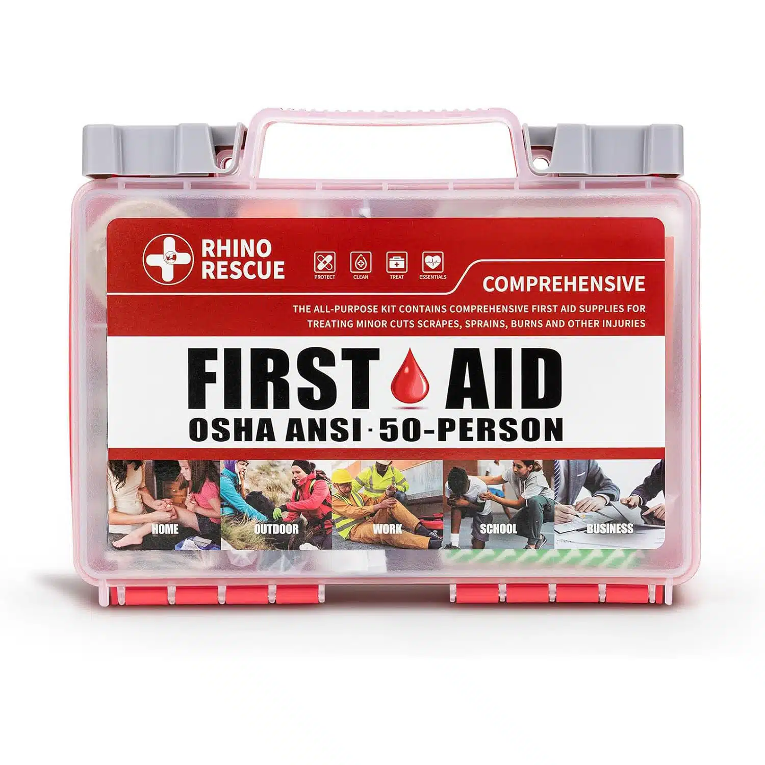 Front view of hard case first aid kit
