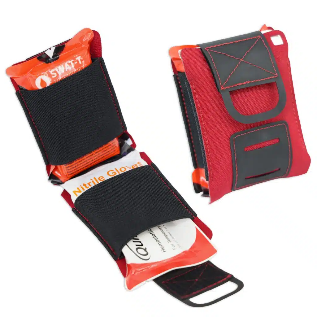 Side-by-side front views of open and closed stocked wallet kit
