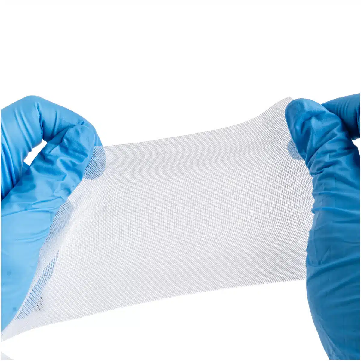 blood clotting gauze being stretched with gloved hands