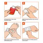 Illustrated instructions showing how to use hemostatic gauze on a wound