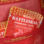 closeup of hemostatic gauze dressing in first aid kit