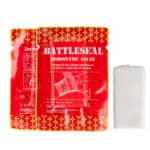 front and rear view of battle seal gauze with bandage beside it