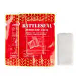 front and rear view of battle seal gauze with bandage beside it