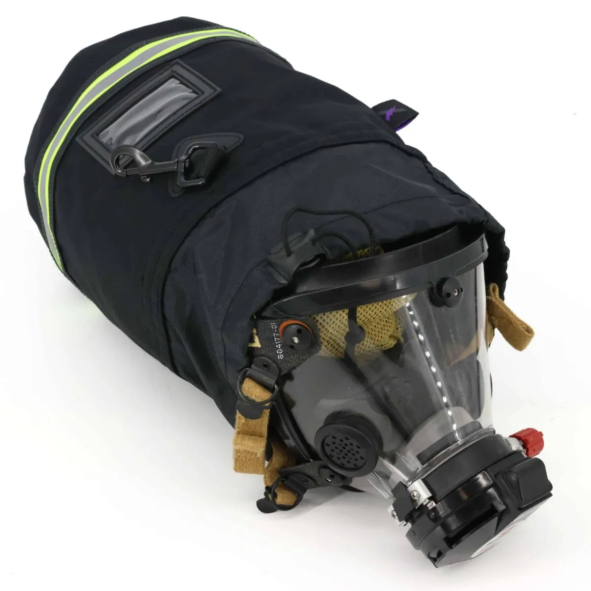 black scba mask bag with scott av3000 respirator