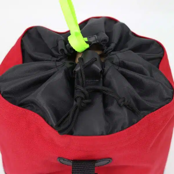Top of the closed Fleece Lined Drawstring SCBA Mask Bag