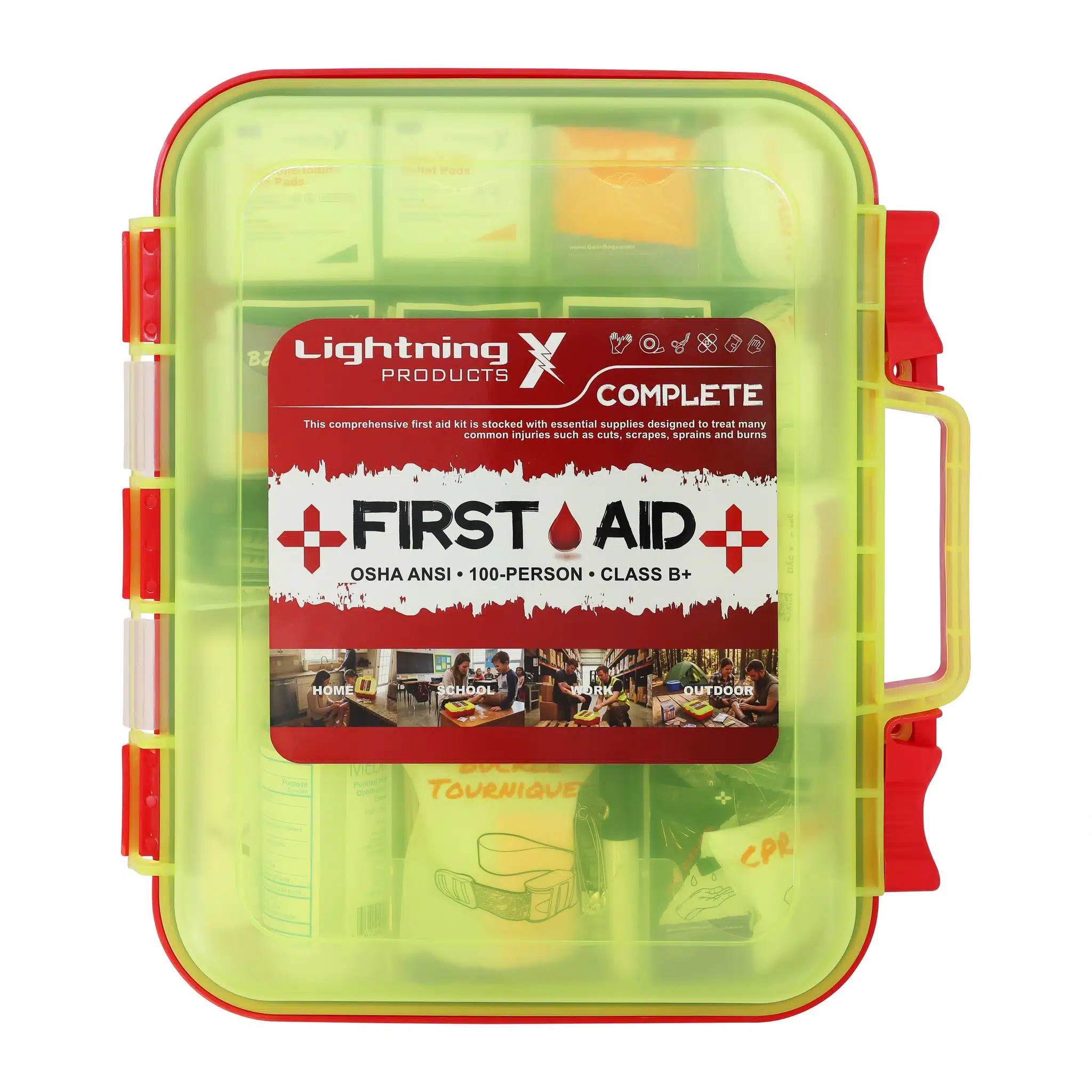 Hard case trauma kit, 364-piece hi-vis Class B case with swing-out trays.