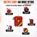 Soft case first aid kit with carry callouts: MOLLE webbing, shoulder strap, carabiner, back pocket