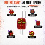 Soft case trauma kit with carry callouts: MOLLE, shoulder strap, carabiner, and quick-release buckle